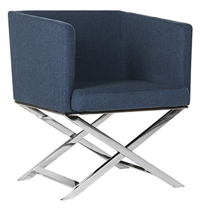 Safavieh Home Collection Celine Navy and Chrome Modern Glam Cross Leg Chair