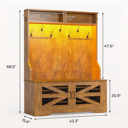 Hall Tree with Bench and Shoe Storage, 5-in-1 Entryway Bench with Coat Rack, view 3