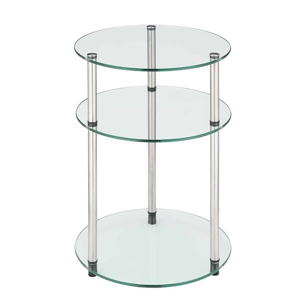 Designs2Go Classic Glass 3-Tier Round End Table 15.75" - Modern Contemporary Side Table with Storage Shelves for Living Room, Bathroom, Bedroom, Office, Den, Glass