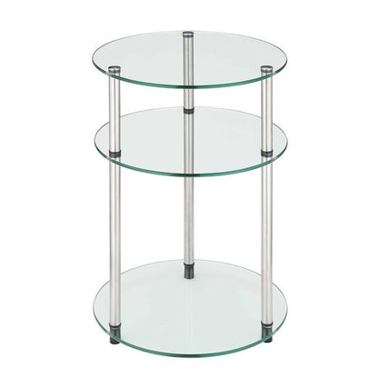 Designs2Go Classic Glass 3-Tier Round End Table 15.75" - Modern Contemporary Side Table with Storage Shelves for Living Room, Bathroom, Bedroom, Office, Den, Glass