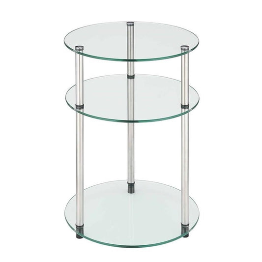 Designs2Go Classic Glass 3-Tier Round End Table 15.75" - Modern Contemporary Side Table with Storage Shelves for Living Room, Bathroom, Bedroom, Office, Den, Glass