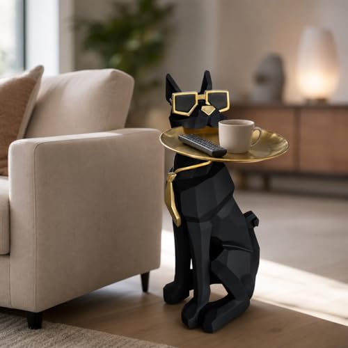 Black 27-Inch Dog Side Table, Butler Statue with Tray & Tissue Holder, view 3