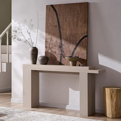 63 Inch Modern Entryway Console Table, Solid Geometry Accent Sofa Table Behind The Couch, Narrow Console Table for Entryway, Hallway, Living Room, Foyer, White Alder
