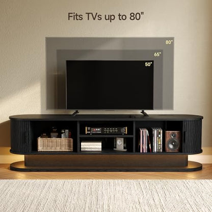 70" TV Stand up to 80 Inch with LED Lights and Power Outlet, Black, view 4