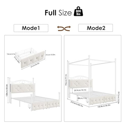 Full Upholstered Canopy Bed Frame with 2 Drawers & Crystal Tufted Storage, view 3