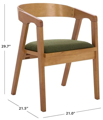SAFAVIEH Home Collection - Wildon Solid Wood Dining Chair, Dark Green Upholstered Seat & Light Walnut Finish, Modern Accent Chair (DCH3803A)