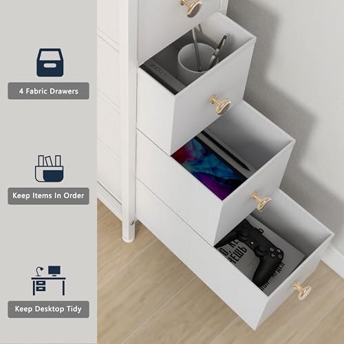 Corner Desk with Drawers Shelves for Small Space 90 Degrees Triangle Computer Desk with Power Outlets,Gaming Desk with LED Lights Monitor Stand for Home Office Workstation Writing Table (White)