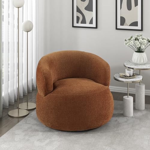 Modern Barrel Swivel Accent Chair - Upholstered Soft Chenille Fabric with Metal Base, 360 Degree Round Swivel Accent Chair for Living Room, Bedroom, Office, No Assembly Required, Rusty Orange