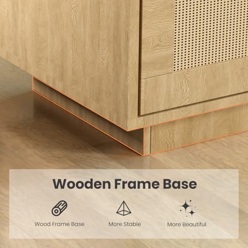 GAOMON Boho Bookcase with Rattan Doors, 5 Tier Bookshelf, Wooden Bookcase and Bookshelf with Storage, Tall Book Stand, Large Bookshelf for Living Room, Bedroom, Home Office, Kitchen