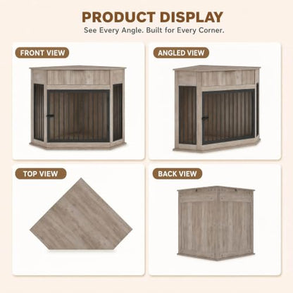 44.6'' Corner Dog Crate Furniture for Small Medium Dog,Grey Oak, view 8