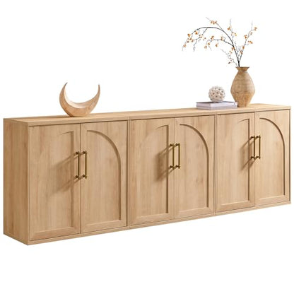 Arched Door Sideboard Buffet Cabinet Set of 3, Natural Oak, view 8
