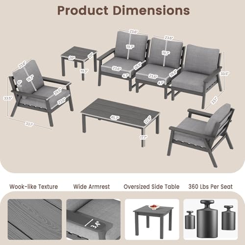 HDPE Patio Furniture Set, 6 Piece Sectional Outdoor Furniture Set, view 8