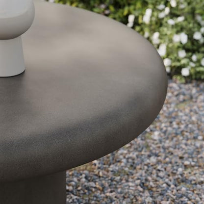 Argos Round Concrete Coffee Table in Gray - Cement Low Coffee Table for Sitting on The Floor - Weather Resistant Stone Patio Coffee Table - Indoor Outdoor 34 Inch Center Table