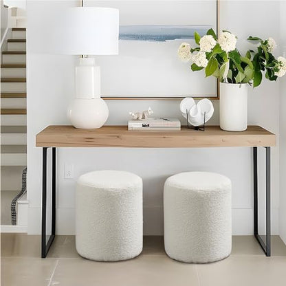 Modern Round Ottoman with Soft Padded Seat – Multifunctional Vanity Chair, Upholstered Footrest Stool for Living Room and Bedroom, Furniture & Décor Store (White)