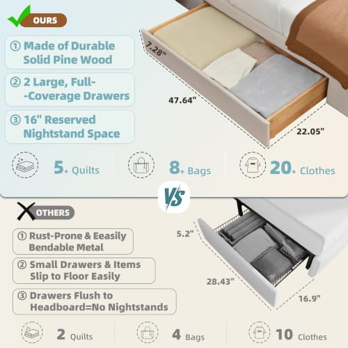 King Size Bed Frame with Storage & Built-in Nightstands & Drawers, Beige, view 6