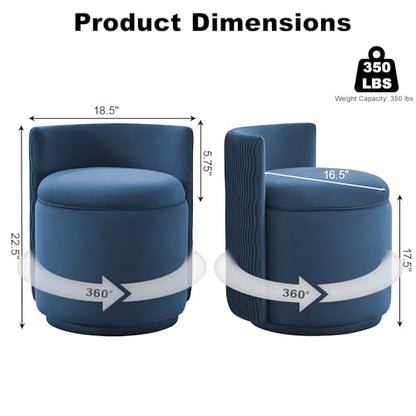 360° Swivel Velvet Vanity Chair with Storage, Barrel Makeup Chair with Wave Back, No Assembly Upholstered Vanity Small Accent Chairs for Living Room, Blue