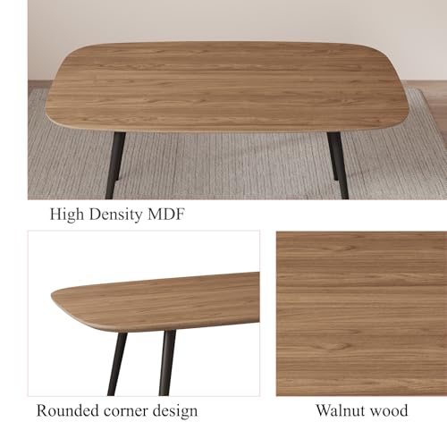 47.2'' Dining Table Set for 4,Modern Wood Dining Table,Leather Dining Chairs 4,Table and Chairs Set of 4,Ideal for Kitchen Dining Room (Walnut Color Table + 4 U-Shaped Brown Chairs, 47.2")
