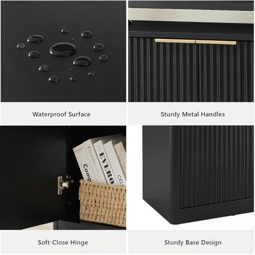 67" Fluted Black Buffet Cabinet with 6 Doors Storage, view 6