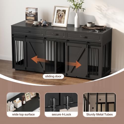 Double Dog Crate Furniture, 71" TV Stand Kennel for 2 Dogs, view 4
