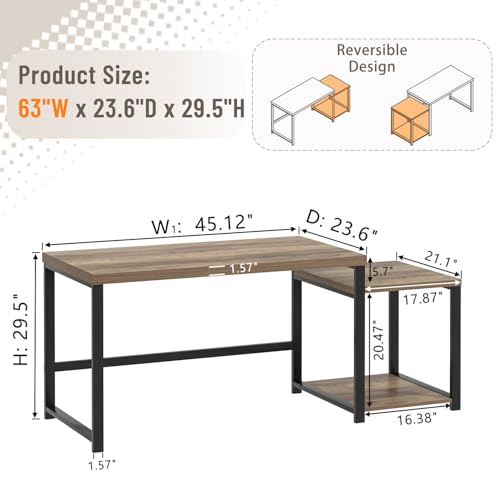 63 Inch Large Computer Desk with Printer Space & PC Tower Stand, view 3