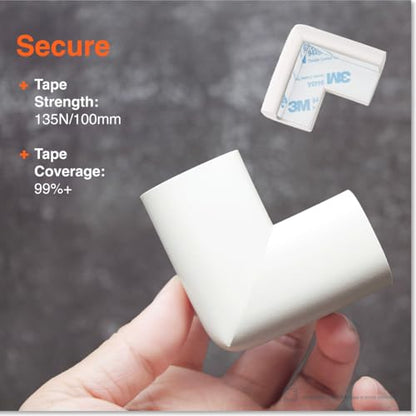 HeftyFit Corner Protector for Baby (4 Large Corners), Heavy-Duty Soft Rubber Foam Furniture Corner Bumper Guards, 3M Adhesive Pre-Taped, Oyster White (Off White)