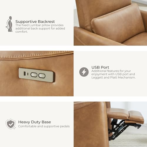 CHITA Oversized Leather Power Swivel Glider Recliner Chair, Cognac Brown