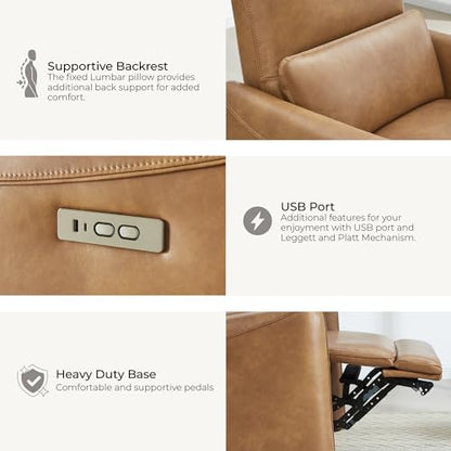 CHITA Oversized Leather Power Swivel Glider Recliner Chair, Cognac Brown