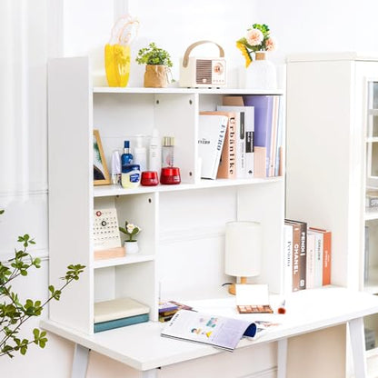 Desktop Shelf, Desk Hutch with 5 Shelves for Computer Desk, White, view 5