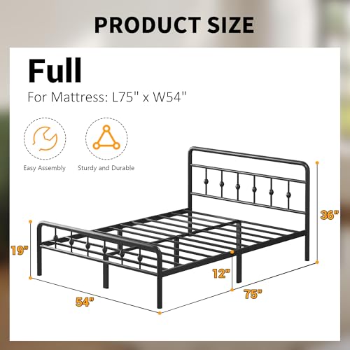 12 Inch Full Metal Bed Frame with Headboard and Footboard, view 3