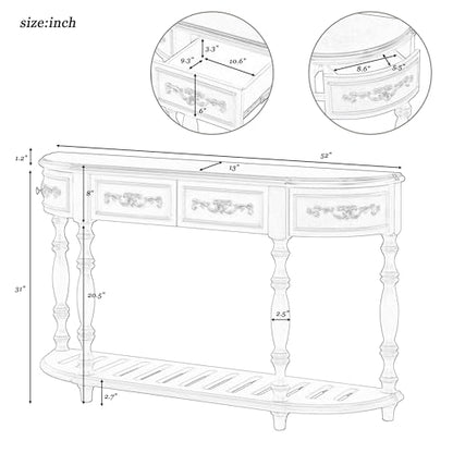 52'' Curved Half Moon Entryway Console Table with Storage, Antique Blue | Semicircular Accent Table, French Country, Solid Wood Legs, 4 Drawers, Open Shelf, Easy Assembly, for Living Room & Hallway