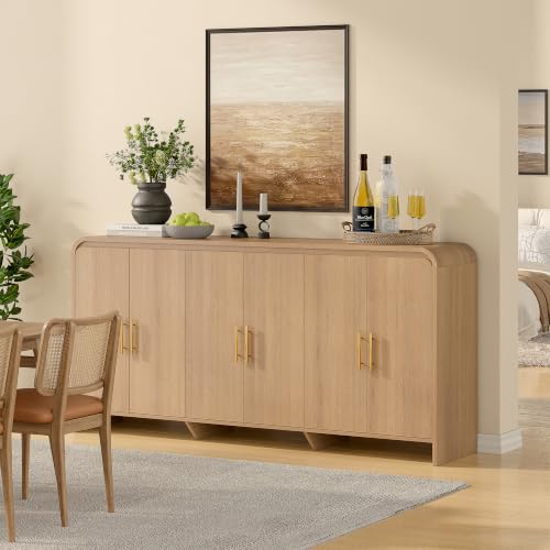 71Inch Modern Sideboard Buffet Cabinet with Large Storage, 6 Doors, Oak, view 4