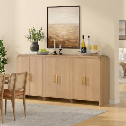 71Inch Modern Sideboard Buffet Cabinet with Large Storage, 6 Doors, Oak, view 4