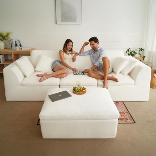 115" Cloud Boneless Sectional Couch, Deep Seat L Shaped Modular Couch with Ottoman, Oversized Upholstered Convertible 4 Seater Modular Sofa for Living Room,Black Chenille