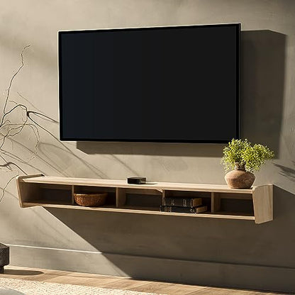 Zee Modern Floating Mounted Minimalist TV Stand, 65 Inch Length, for TVs up to 70 Inches, Coastal Oak