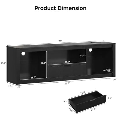 70" Black Gaming TV Stand with LED Lights & Power Outlet, view 3