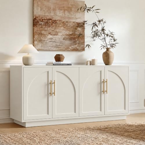 Arden 118" W Modern Sideboard Buffet Cabinet with Storage, Beige Grey, view 6