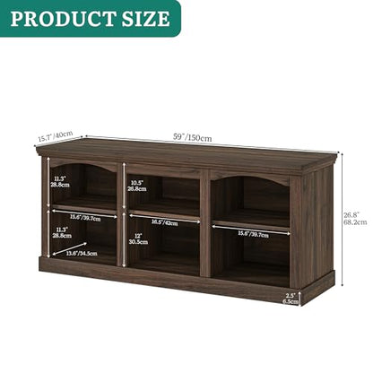 Farmhouse TV Stand with Cord Management for 65" TV, Walnut, view 3