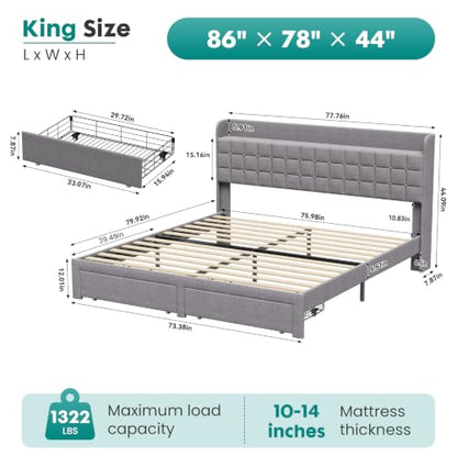 King Bed Frame, Upholstered Platform Bed Frame with Storage Drawers, view 3