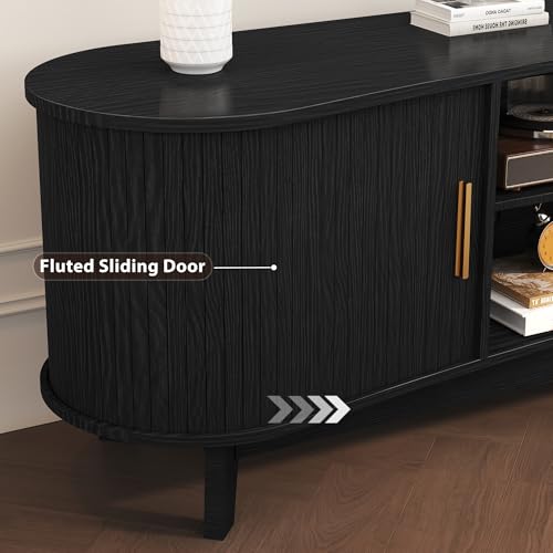 Mid Century Modern TV Stand for 65" TVs, Fluted TV Stands Black, view 5
