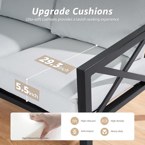 4 Pieces Patio Furniture Sets, Modern Metal Outdoor Conversation Sets with High Back Rocking Swivel Chairs,38’’ Metal Table, 5.5" Thick Cushions