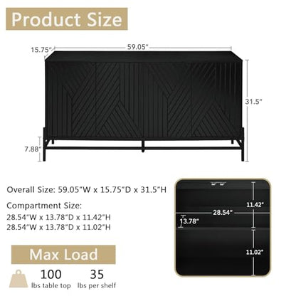 59" Black Carved Lines TV Stand Media Console, view 3