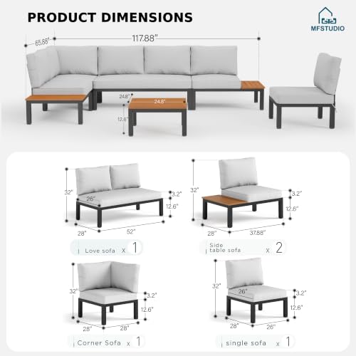 6 Pieces Patio Furniture Set, Metal Outdoor Sectional Sofa Modular Outdoor Couch, Modern Patio Conversation Set with Coffee Table for Backyard, Garden