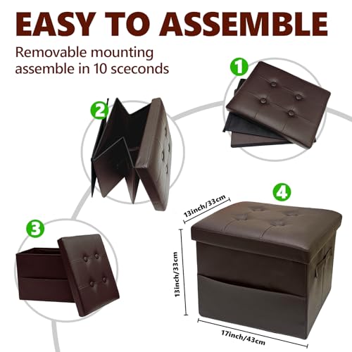 Storage Ottoman Footrest Stool Small Ottoman with Storage Foldable Ottomans Foot Rest Footstool Bench for Living Room 17x13x13inches Brown