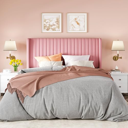 Queen Size Velvet Bed Frame/Vertical Channel Tufted Wingback, view 4