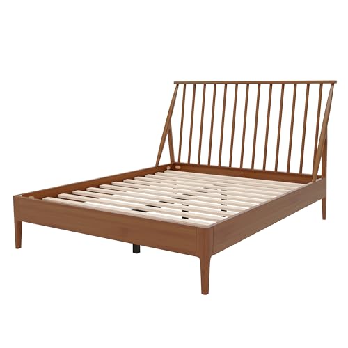 Queen Size Solid Bamboo Wood Spindle Platform Bed with 46.5" Tall Headboard, view 5