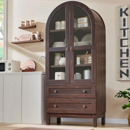 71" Tall Arched Kitchen Pantry, Kitchens Storage Cabinets, Brown, view 2