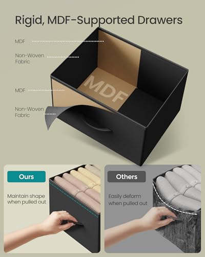 SONGMICS Dresser for Bedroom, Chest of Drawers, TV Stand, Steel, MDF, 7 Non-Woven Fabric Drawers, Storage Organizer Unit, Closet, Entryway, Ink Black and Ebony Black ULGS323B01S