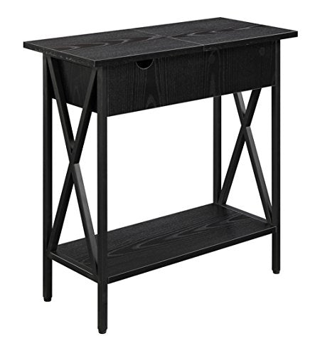 Tucson Flip Top End Table with Charging Station 23.75" - Modern Living Room Table with Storage Shelf, Side Table Side Table, Black/Black