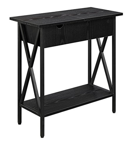 Tucson Flip Top End Table with Charging Station 23.75" - Modern Living Room Table with Storage Shelf, Side Table Side Table, Black/Black