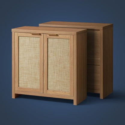 Hampstead Storage Sideboard Cabinet with Rattan Doors and Adjustable Shelves, Buffet Kitchen Cabinet Cupboard Console for Living Room